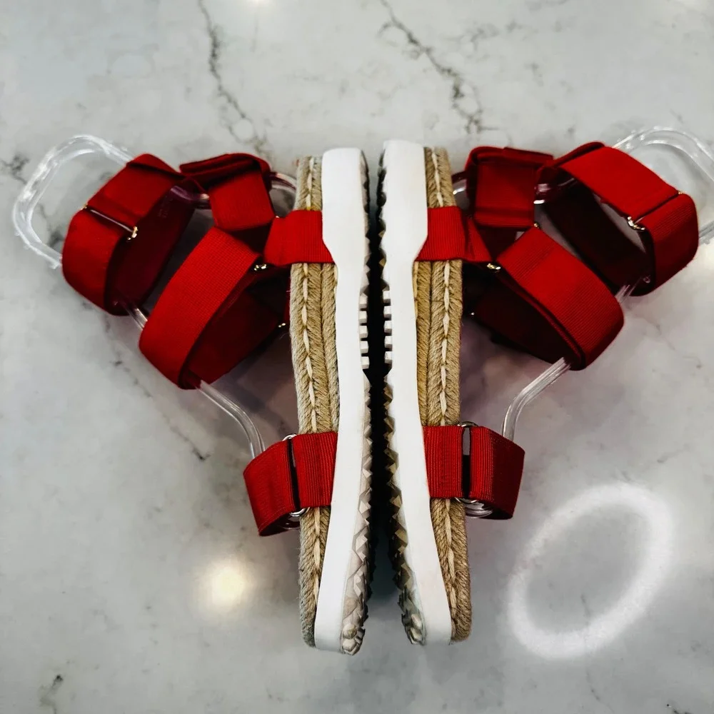 Silent D Trevor Women 9.5 EU 40 Red Orange Platform Espadrille Sandals Hook Loop - Picture 9 of 16